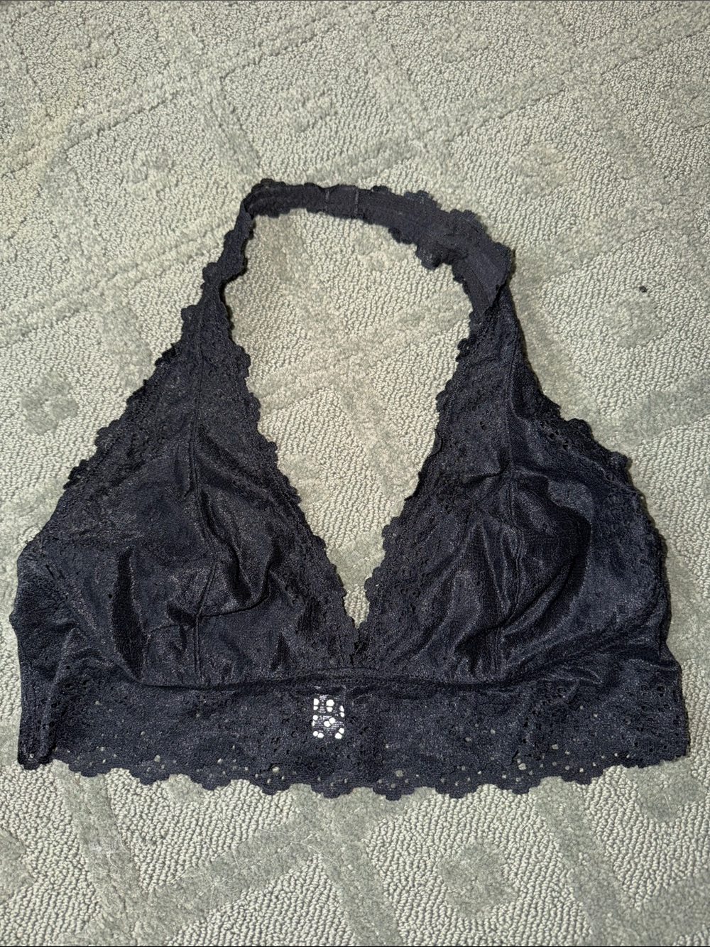 Black Lace Halter Bralette with Scalloped Band